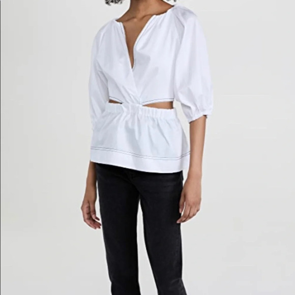 NWT Something Navy Wrap Top with Cut Outs in White Size Small Arielle Charnas - Picture 5 of 10